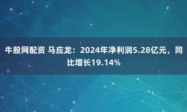 牛股网配资 马应龙：2024年净利润5.28亿元，同比增长19.14%