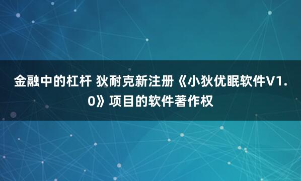 金融中的杠杆 狄耐克新注册《小狄优眠软件V1.0》项目的软件著作权