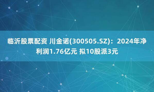 临沂股票配资 川金诺(300505.SZ)：2024年净利润1.76亿元 拟10股派3元