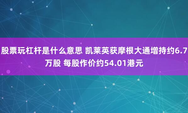 股票玩杠杆是什么意思 凯莱英获摩根大通增持约6.7万股 每股作价约54.01港元
