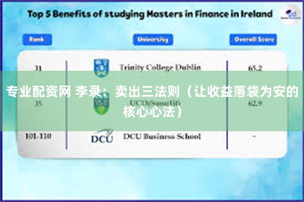 专业配资网 李录：卖出三法则（让收益落袋为安的核心心法）